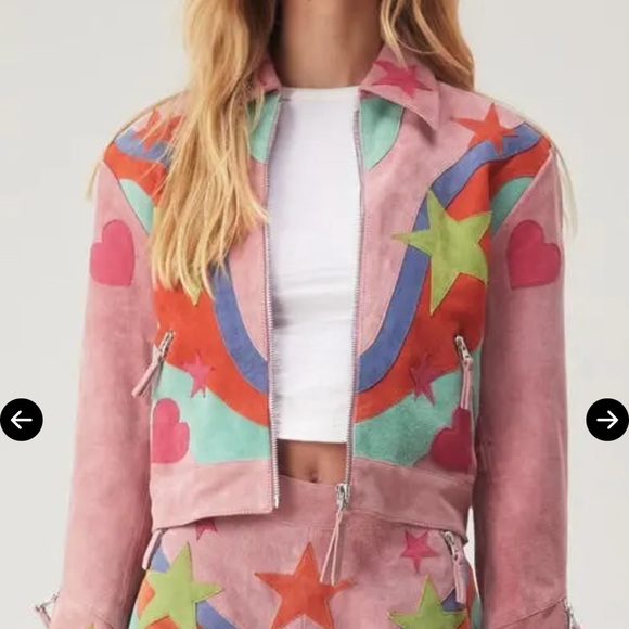 NWT Nasty Gal Pink Premium Star Appliqué Suede Jacket Size 8 - Picture 2 of 11
